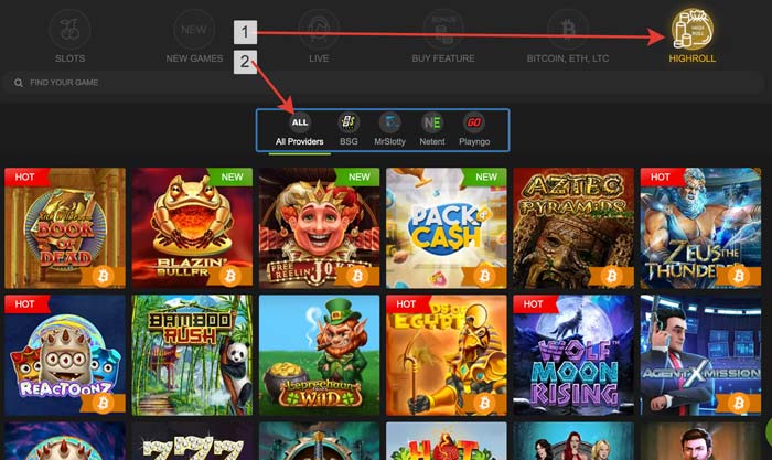 Slots and games with high roll stakes